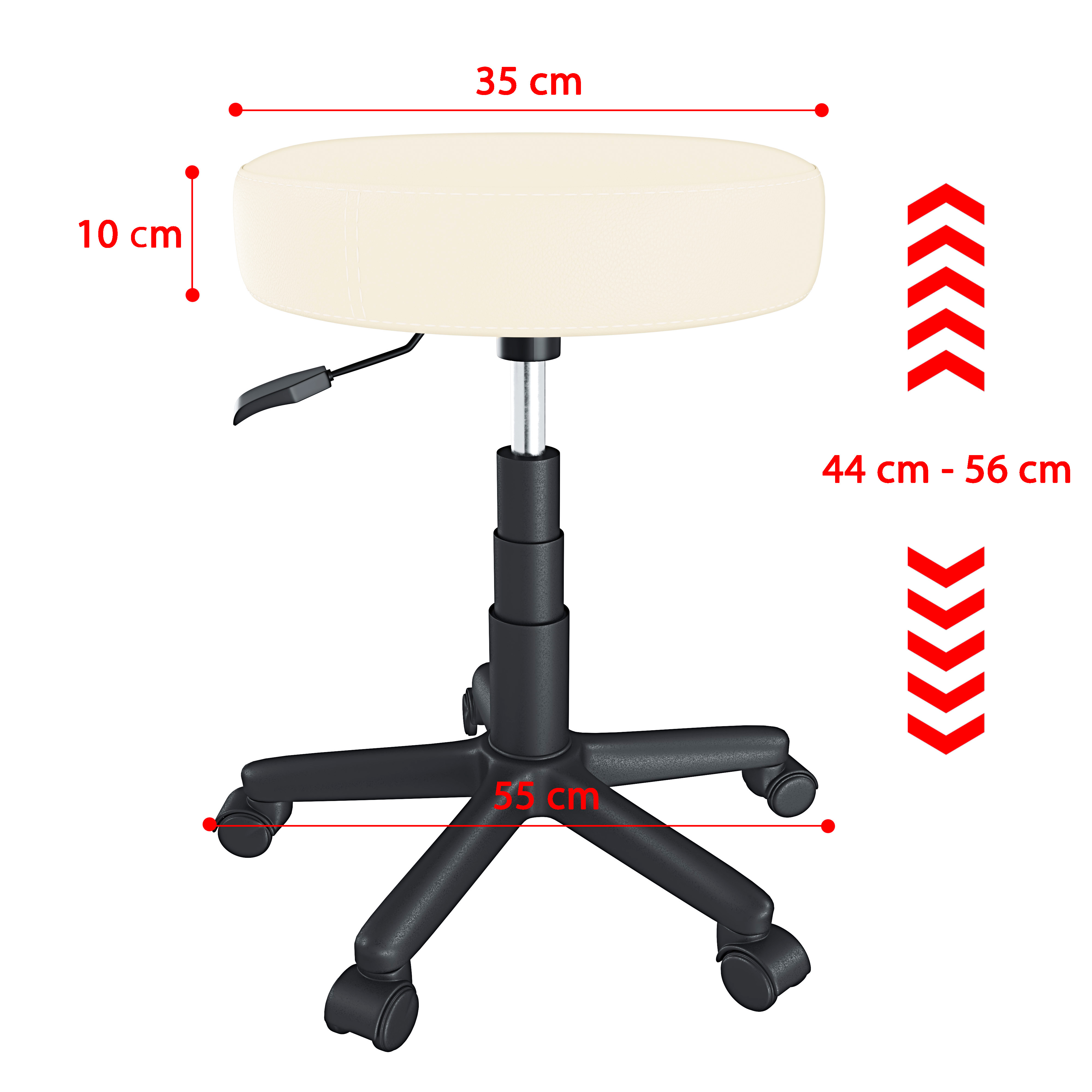Sgabello Massaggi Spa Sgabello Girevole Regolabile In Altezza - Pelle PU, Ruote, Per Lavoro E Spa Sgabello Pelle PU Resistente - 7
